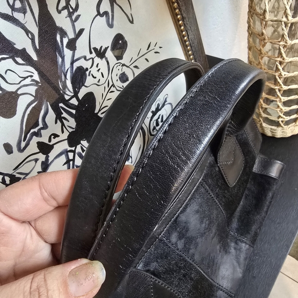 Fossil Vintage Reissue Calf Hair Leather Top Zip Satchel Handbag Black - Picture 4 of 8